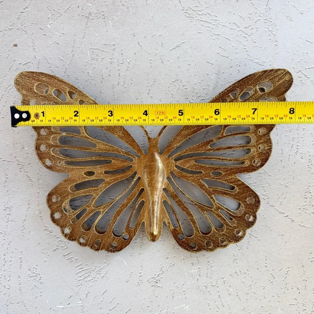 Vintage Gold Metal Butterfly Wall Hanging Filigree Openwork Decor 8 Inch